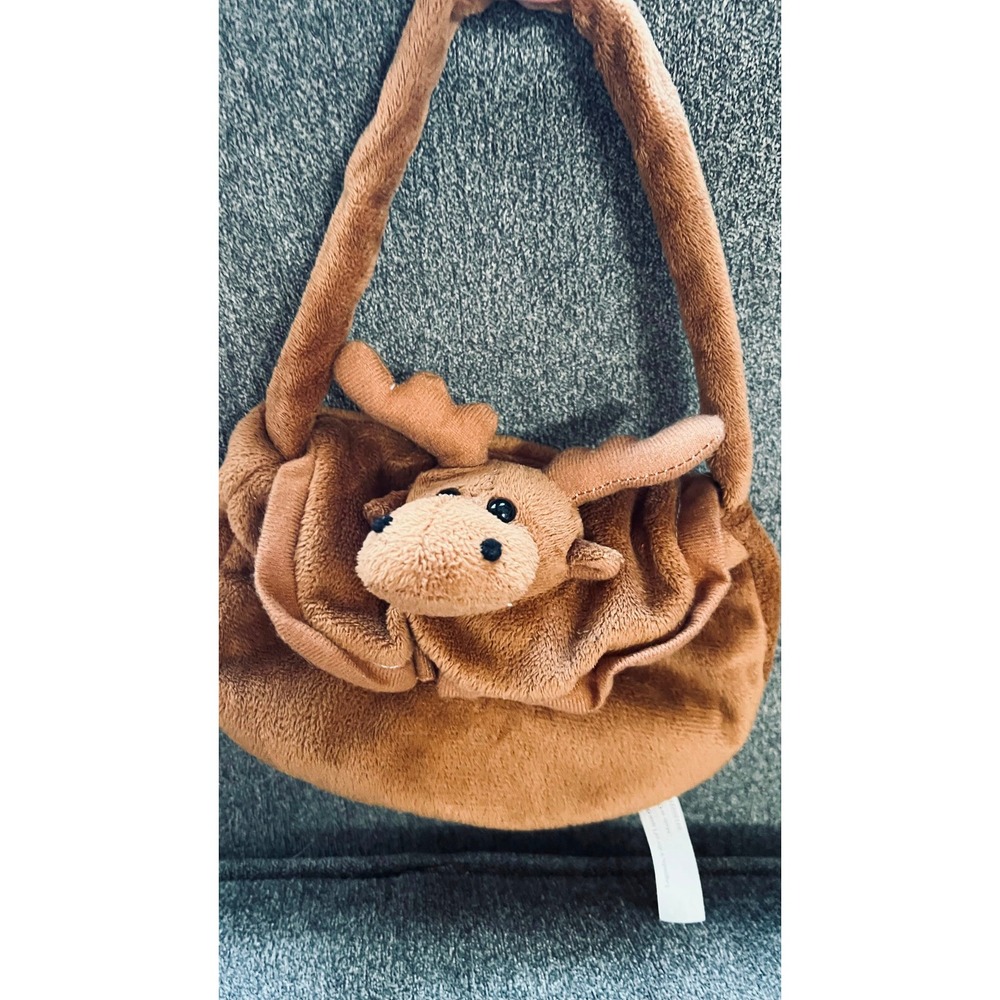 Unbranded Plush Moose Handbag Kids Small Brown Fuzzy Animal Purse